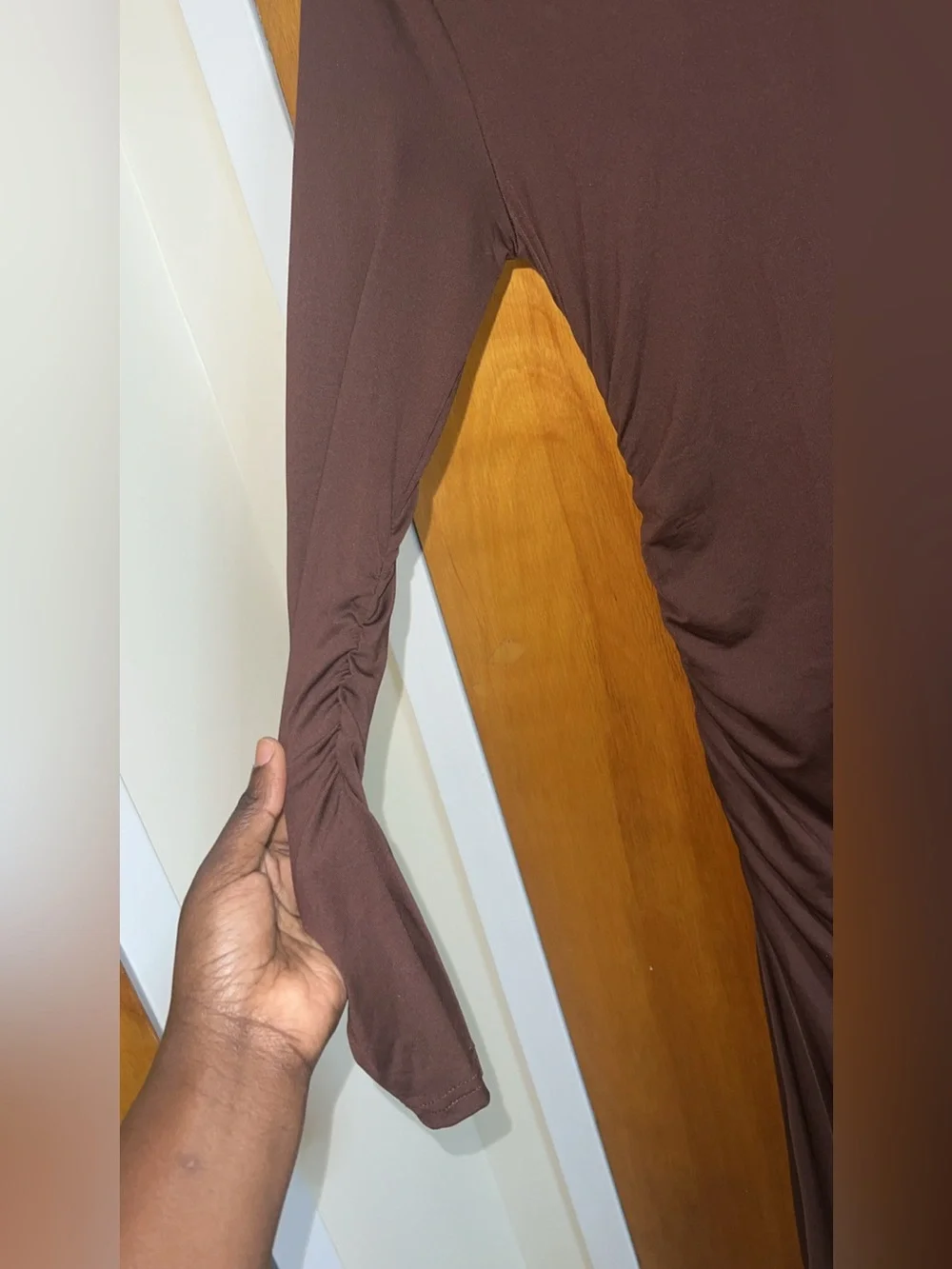 Women's Long Sleeve Ruched Maxi Dress - Chocolate Brown XS  BNWOT - Picture 9 of 14